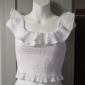American Eagle Outfitters White Ruffled Crop Top